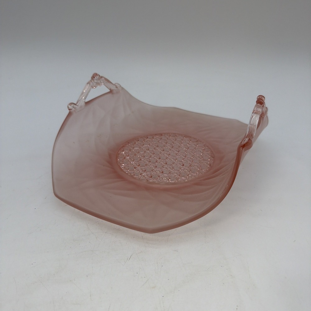 vintage frosted pink satin glass shallow bowl